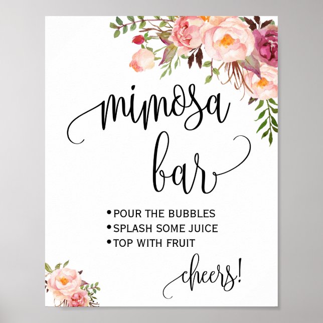 Mimosa Bar sign Bridal Polterabend Rosa Blütenprac Poster (Vorne)