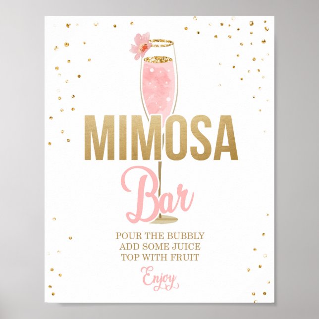 Mimosa Bar Sign Brunch und Bubbly Brautparty Poster (Vorne)
