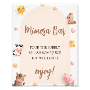 Mimosa Bar Sign Farm Animals Baby Dusche Fotodruck