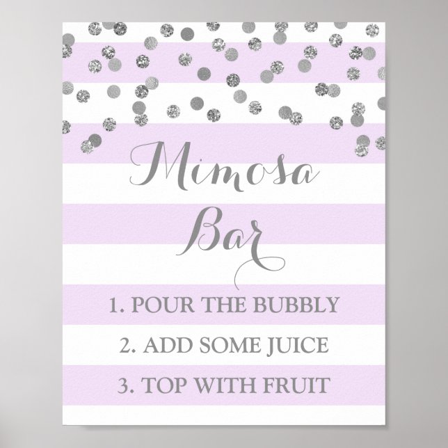Mimosa Bar Sign Lavender Streifen Silver Confetti Poster (Vorne)