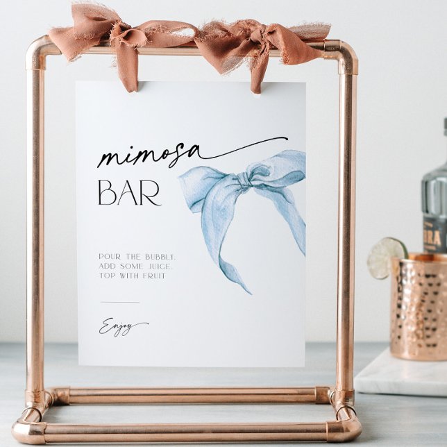 Mimosa Bar Sign mit staubblauem Bug Brautparty Sockelschild (Von Creator hochgeladen)