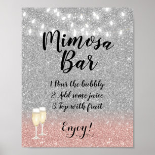 Mimosa Bar Sign   Moderner Silver Rose Gold Glitze Poster