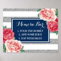 Mimosa Bar Sign Navy Silver Stripes Rosa Floral