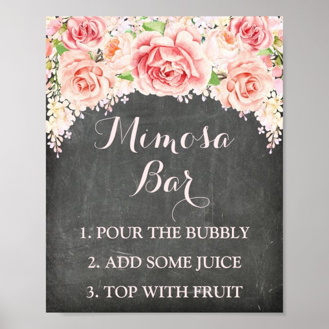 Mimosa Bar Sign Pink Aquarell Blume Chalkboard Poster (Vorne)