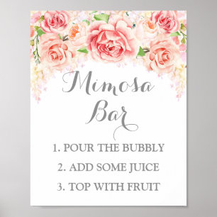 Mimosa Bar Sign Pink Aquarellfarben Blume Poster