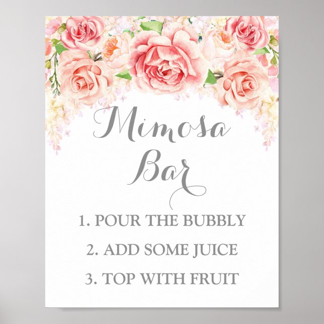 Mimosa Bar Sign Pink Aquarellfarben Blume Poster (Vorne)