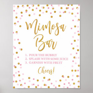 Mimosa Bar Sign Pink & Gold Glitzer Confetti Poster