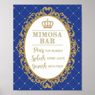 Mimosa Bar Sign Royal Blue Gold Prince Baby Dusche Poster