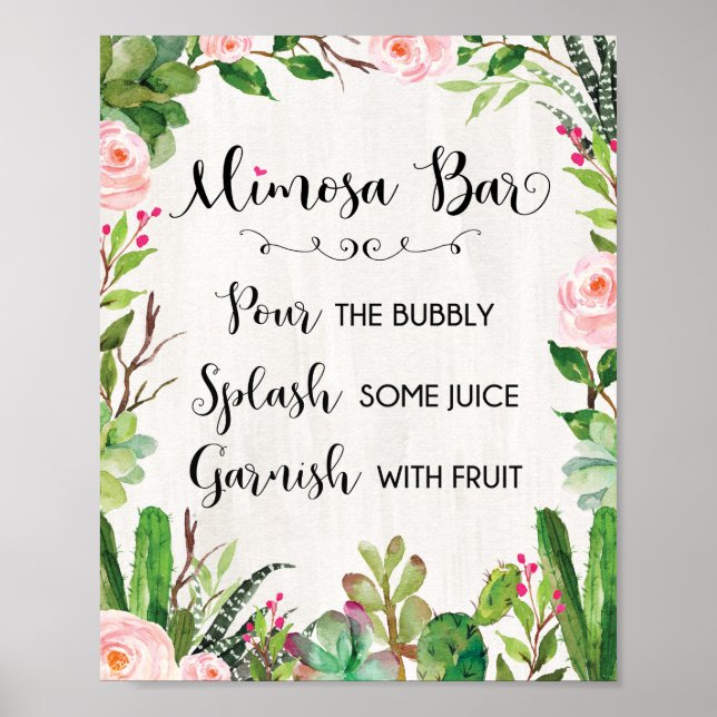 Mimosa Bar Sign Sukkulent Cactus Floral Wedding Poster (Vorne)