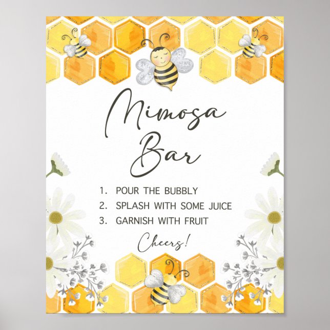 Mimosa Bar Sign Yellow Honey Bee Dusche Zeichen Poster (Vorne)