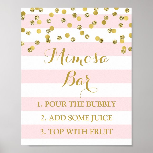 Mimosa Bar signieren Rosa Streifen Gold Confetti Poster (Vorne)