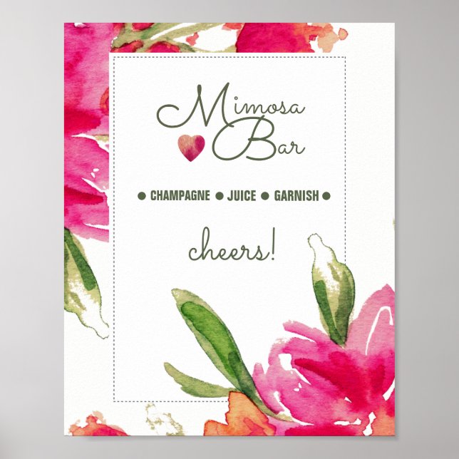 Mimosa Bar Wedding Sign | Blumenfarbe Printmedien Poster (Vorne)