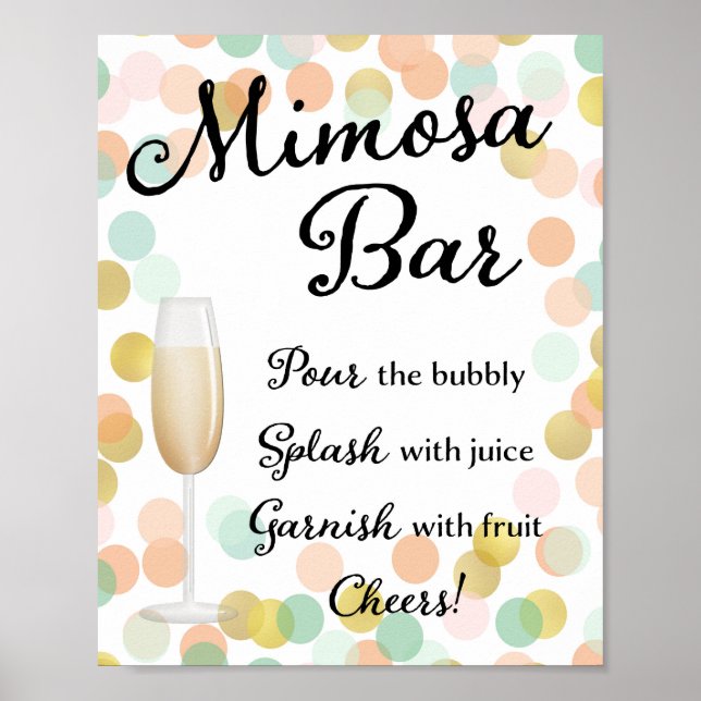 Mimosa Bar Wedding Sign Gold, Rosa, Minze Poster (Vorne)