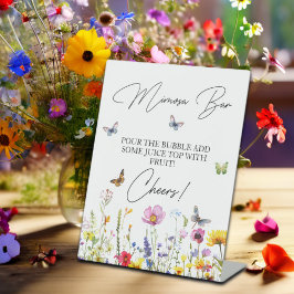 Mimosa Bar Wildblumen Schmetterlinge Brautparty Sockelschild