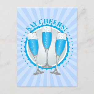 Mimosa Blue Champagne Brille Postcard Postkarte