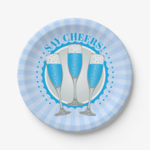Mimosa Blue Champagne Brillen Paper Teller