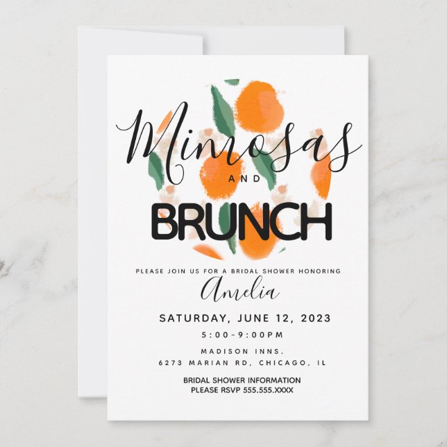 Mimosa Brunch Handgezeichnete Brautdusche Einladun Einladung (Vorderseite)