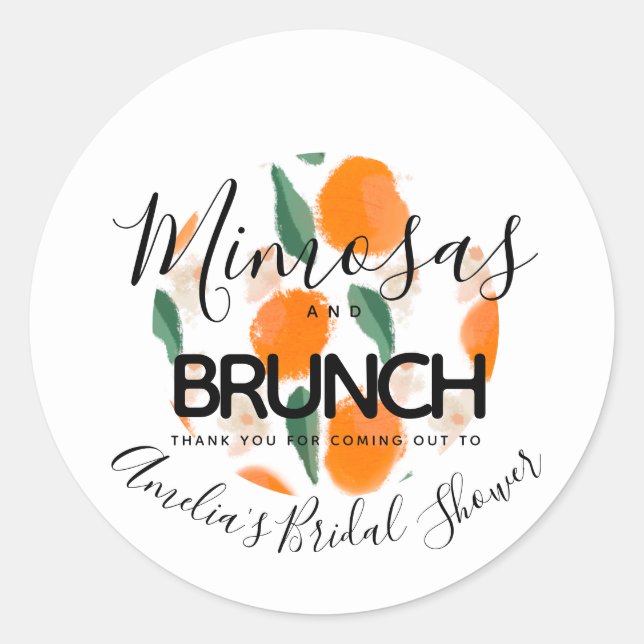 Mimosa Brunch Handgezeichnetes Brautparty Runder Aufkleber (Vorderseite)
