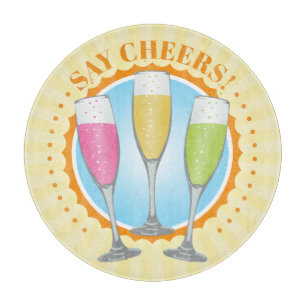 Mimosa Colorful Champagner Brille Cutting Board Schneidebrett