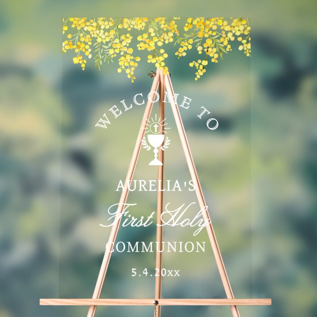 Mimosa Erstkommunion Willkommen Acrylschild (Neutral)
