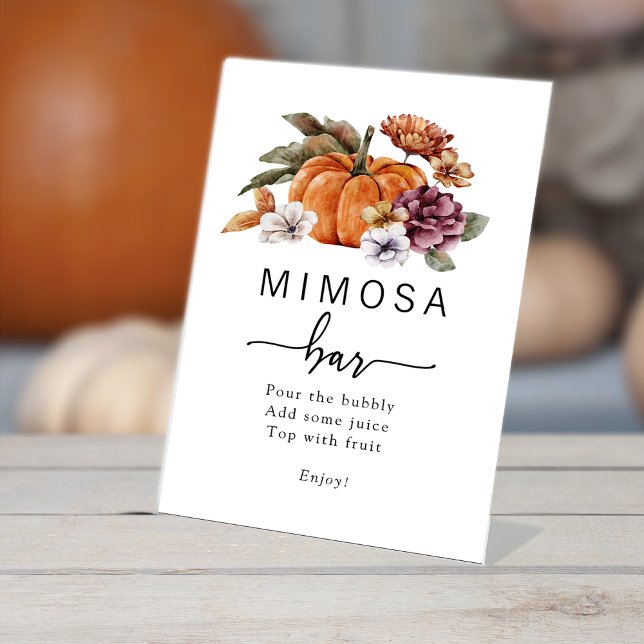 Mimosa Fall Bar Sign Sockelschild (Fall Pumpkin Floral Bridal Shower Mimosa Bar Table Top Pedestal Sign by Painted Paperie
)