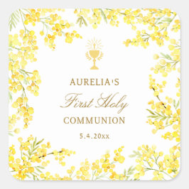 Mimosa First Communion Quadratischer Aufkleber
