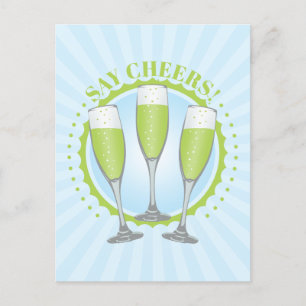 Mimosa Green Champagne Brille Postcard Postkarte