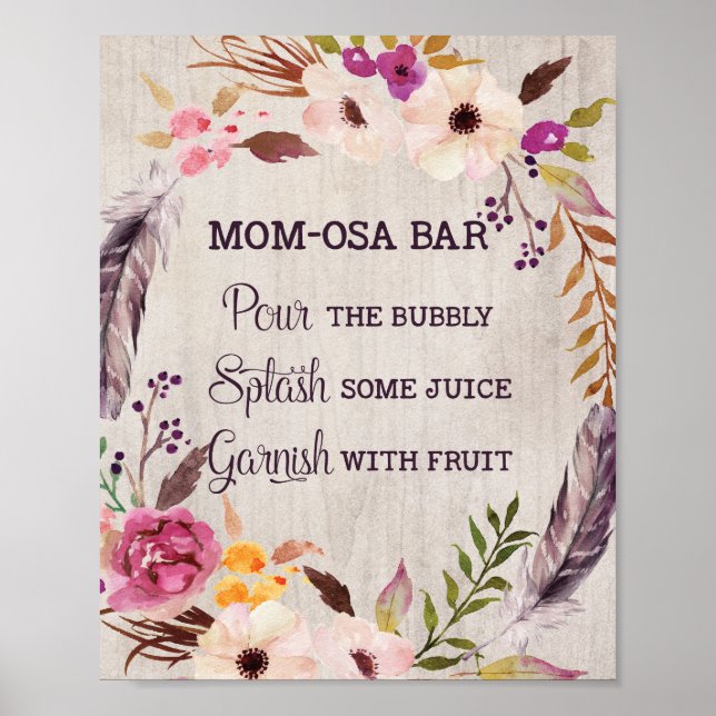 Mimosa Momosa Bar signieren Rustikale Blumendusche Poster (Vorne)