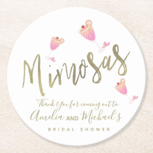 Mimosa Pink Brautparty Dankeschön Konfetti Runder Pappuntersetzer