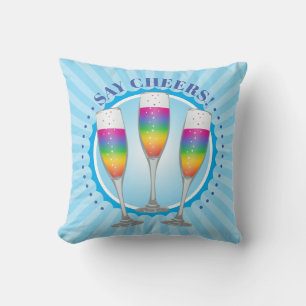 Mimosa Rainbow Champagne Brille Throw Kissen
