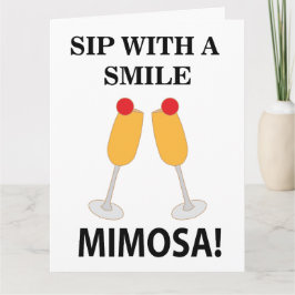 Mimosa Sip mit einem lächelnden Mimosa Karte