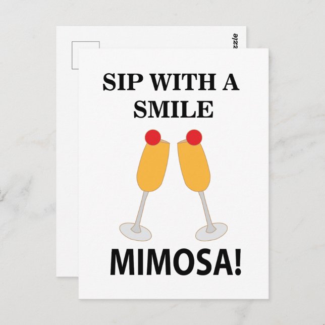 Mimosa Sip mit einem lächelnden Mimosa Postkarte (Vorne/Hinten)