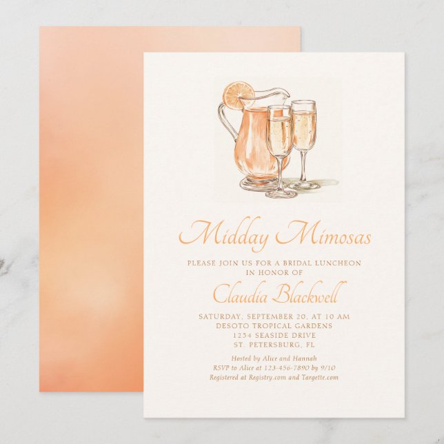 Mimosas Bridal Luncheon Dusche Einladung (Vorne/Hinten)