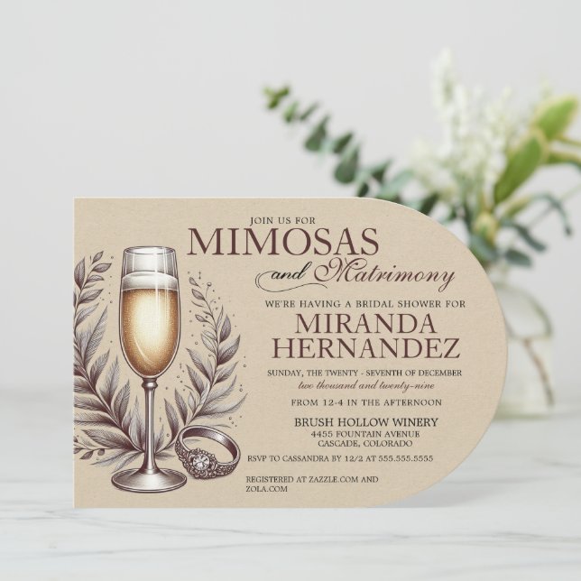 Mimosas & Matrimony Bridal Shower Invitation Einladung (Stehend Vorderseite)