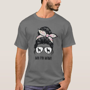 Min Button Mama Messy Bun Haare Brille Miniatur Pi T-Shirt