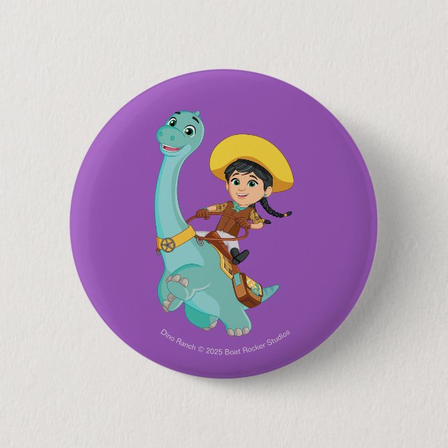 Min & Closing | Happy Cowgirl & Brontosaurus Ride Button (Vorderseite)