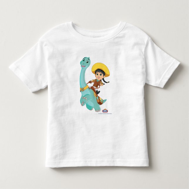 Min & Closing | Happy Cowgirl & Brontosaurus Ride Kleinkind T-shirt (Vorderseite)