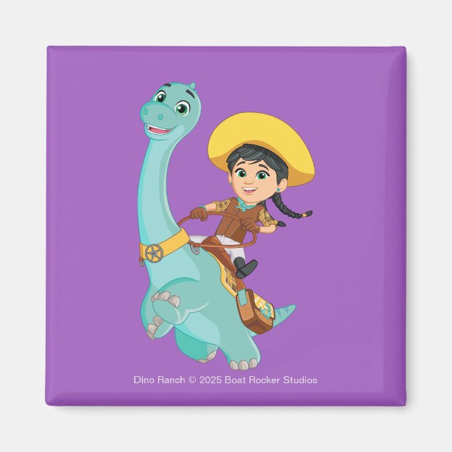 Min & Closing | Happy Cowgirl & Brontosaurus Ride Magnet (Vorne)
