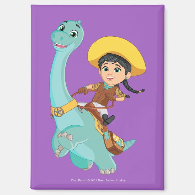 Min & Closing | Happy Cowgirl & Brontosaurus Ride Magnet (Vorderseite)