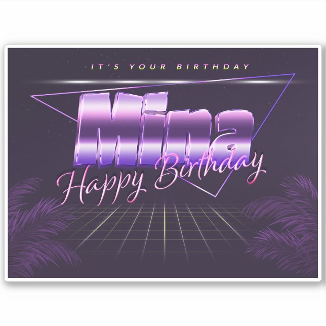 Mina Name Vorname lila retro Sticker Geburtstag (Vorderseite)