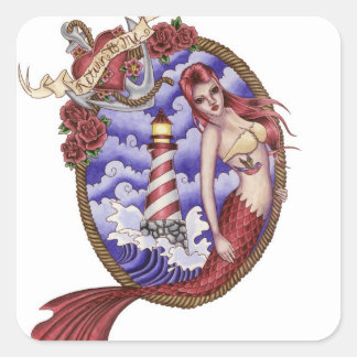 Mina - Tattoo-Meerjungfrau-Sticker Quadratischer Aufkleber