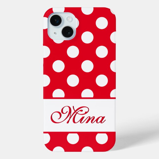 Mina - Vorlage für Ihren Namen, Big Polka Dots Red Case-Mate iPhone Hülle (Rückseite)