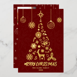 Minamalist Dark Red Christmas Tree 3 Foto Collage Folien Feiertagskarte