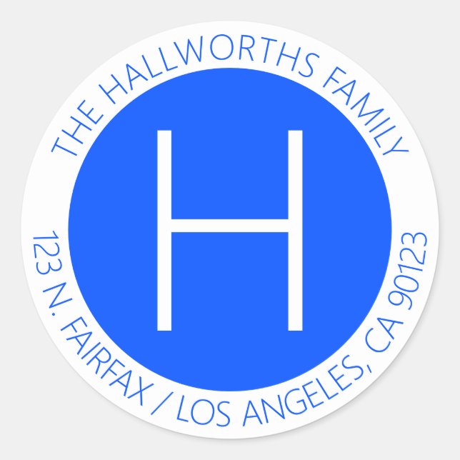 Minamalist Moderne blaue und weiße Rücksendeadress Runder Aufkleber (Vorderseite)