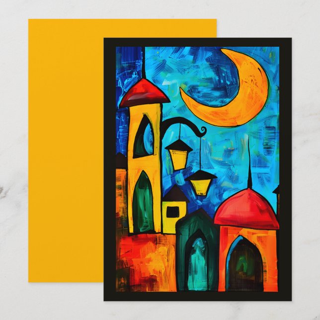 Minarets & Mondlicht Ramadan Geometrische Moscheen Einladung (Vorne/Hinten)