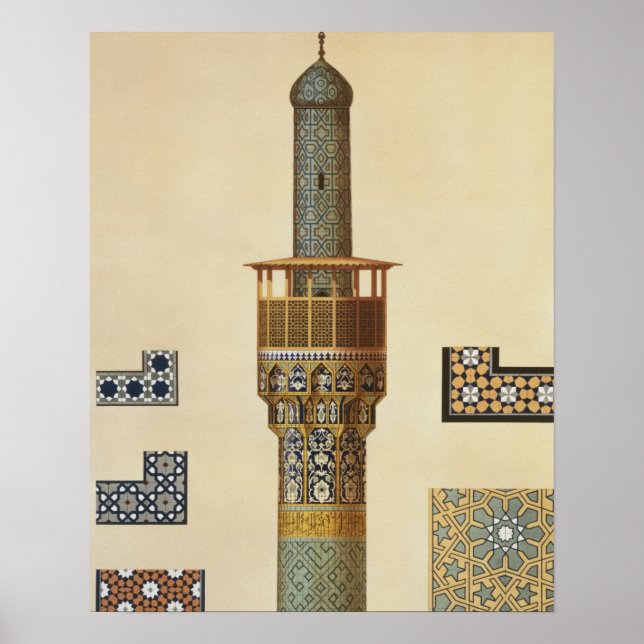 Minarett und Keramik Details aus der Moschee t Poster (Vorne)