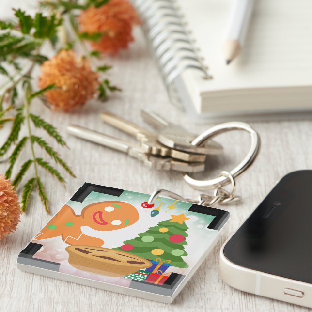 Mince Pie Photobombed by Gingerbread Man Schlüsselanhänger (Vorderseite rechts)