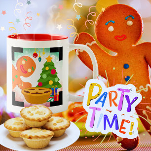 Mince Pie Photobombed by Gingerbread Man Zweifarbige Tasse