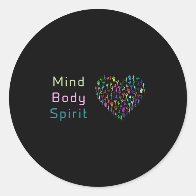 Mind Body Spirit . Yoga-T-Shirt. Motivierend Shirt Runder Aufkleber (Vorderseite)