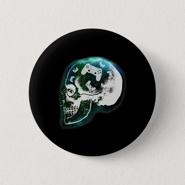 Mind Controller Skull Gaming Gamer Mens Boys Teens Button (Vorderseite)